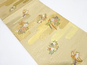 ヱ霞に花丸文様織り出し袋帯